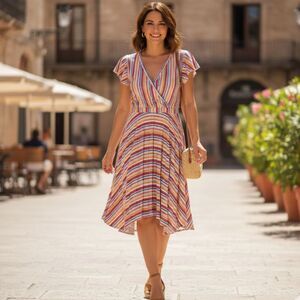 ModCloth Striped Surplice Dress Pockets Stretch Teacher Colorful Artsy Women 2X